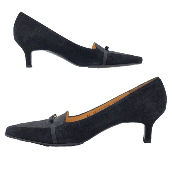 Vintage Salvatore Ferragamo Italy Black Suede Pumps Womens 8.5AAAA Dress Shoes - Picture 9 of 11